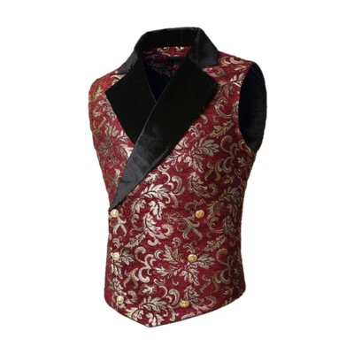 Mens Jacket Vest Jacquard Steampunk Gothic Waistcoat Tops Victorian Dress Suit - Image 1 of 4