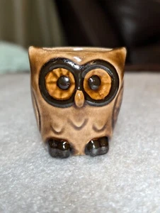 Vintage Pottery Small Brown Owl Vase 2" Tall - Picture 1 of 10