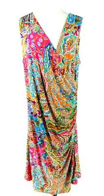 Lauren Ralph Lauren Bright Colorful Paisley Faux Wrap Sleeveless Sheath Dress 1X - Image 1 of 4
