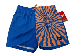 SPEEDO Boys Swimming Water Shorts Blue Orange Abstract Logo Drawstring Sz L  11 - Picture 1 of 2