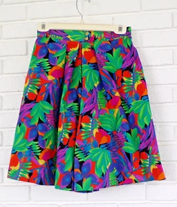 Vintage 80s Floral Tropical Print Shorts Cotton Elastic Waist Sz S - Picture 1 of 17