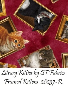 Literary Kitties Cotton Quilt fabric Quilting Treasure Framed Cat Kitten 28237-R - Picture 1 of 12