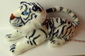 Bengal White Tiger Animal Plush Toy Blue Eyes Black Stripes stuffed sitting - Imagen 1 de 8