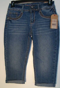 RED CAMEL GIRLS CROPPED BLUE JEANS-SIZE12-EMBELLISHED-COTTON BLEND-NWT-FREE SHIP - Picture 1 of 7