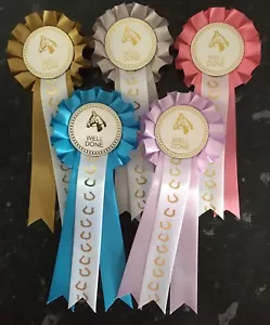 5 x 1 Tier Horse Head Well Done Rosettes with Horse Shoe Printed Tail FREE POST  - Picture 1 of 2