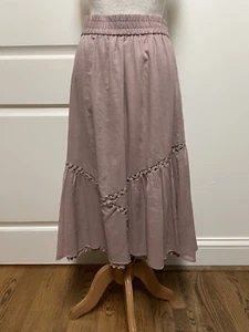 Lunn By Lilith Women's Size L Mauve Cotton Lawn Lined Elastic Waist Midi Skirt - Picture 1 of 14