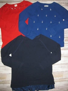 CrewCuts Girls 8 10 Embellished Long Sleeve Sweat Shirts Lot Blue Red - Picture 1 of 7