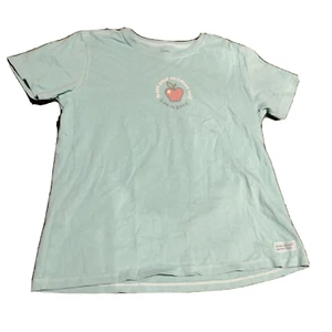Life Is Good ��T-Shirt�� Donna Piccola Turchese Insegna Bambini Bene Mela - Foto 1 di 9