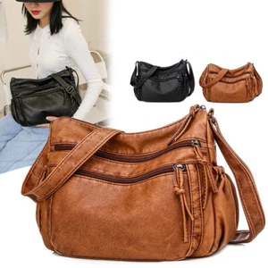 Women's Cross Body Handbag Shoulder Bag PU Leather Purse Large Pockets Zipper - Picture 1 of 14