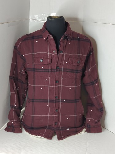 VETEMENTS PACSUN Sherpa Foderata Flanella Giacca Maglietta Piccola Borgogna con Disegno Vernice Splatter