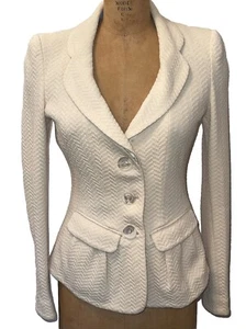 Armani Collezioni Blazer Cream Jacquard Cotton-Blend 3-Button Jacket Size 6 - Picture 1 of 14