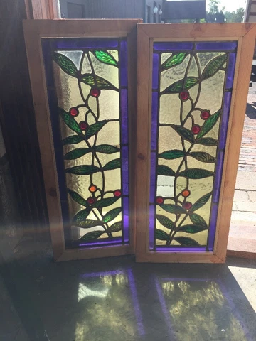Sg 1451 Matched Pair Antique Jeweled Greenery Window 12 X 29.25 Cover