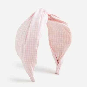 NWT J.Crew Women's Pink Cloud & White Gingham Cotton Twist Headband - Picture 1 of 1