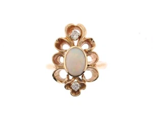 Vintage 14K Yellow Gold Bezel Set Opal & .10 Carat Diamond Ring - Picture 1 of 7