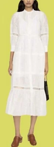 SANDRO Opale Linen Blend Lace-Detail Midi Dress Size 4 - Picture 1 of 10
