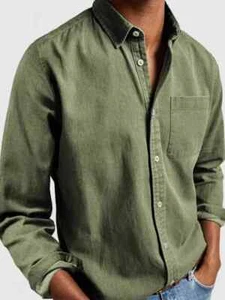 Men's Basics Vintage Washed 100% Cotton Pocket Long Sleeve Shirt Green Sz XL - Picture 1 of 1