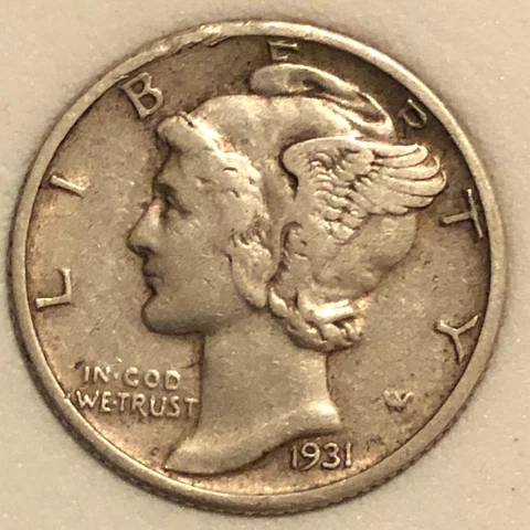 1931-S  Silver  Mercury Head Dime  Extremely Fine Condition EF/XF Cover