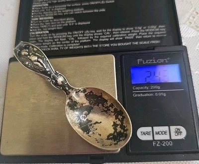 Colher bebê vitoriana antiga Reed & Barton prata esterlina com querubim anjo - Imagem 1 de 4