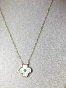 14k Yellow Gold Abalone Clover Flower Pendant Necklace Beautiful Unique 20” - Picture 1 of 8