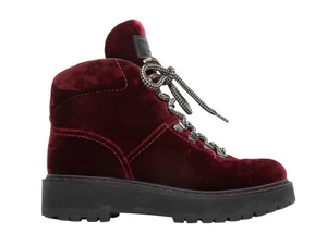 Burgunderrote & schwarze Prada Samt Kampfstiefel Größe 39,5 - Bild 1 von 5