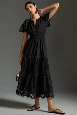 Anthropologie The Somerset Maxi Dress Cutwork Edition Size M Black - Image 1 of 4
