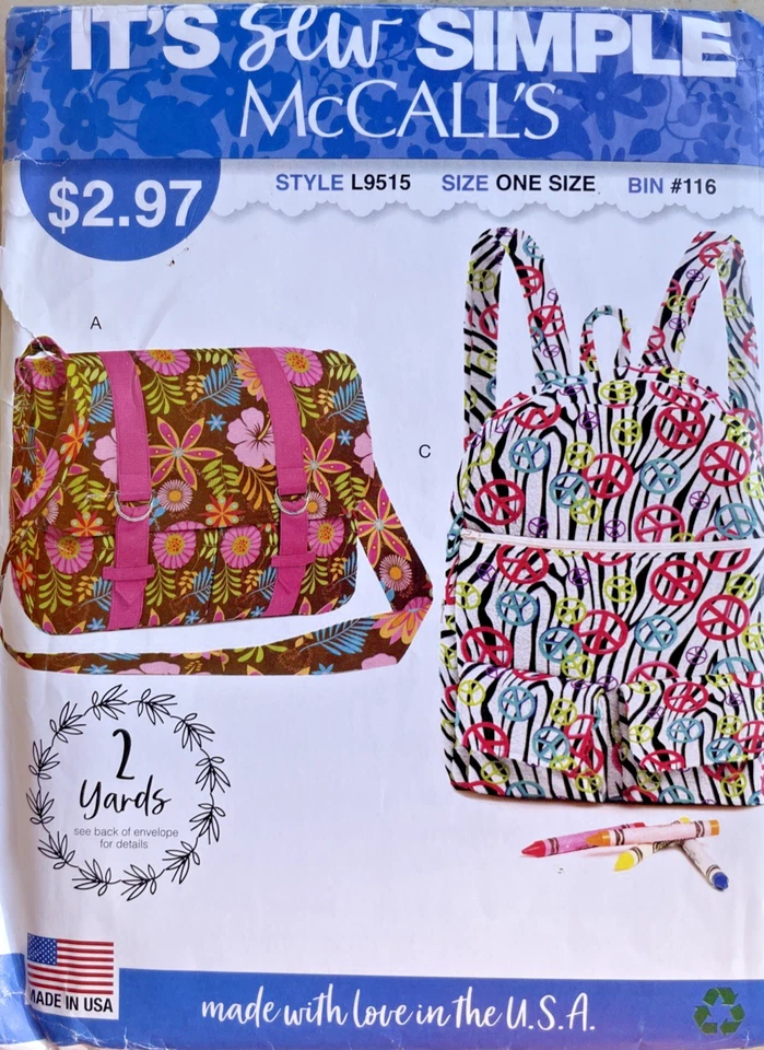 Sewing Pattern #L9515 Backpack and Bags Four Designs or Sizes - Image 1 of 4