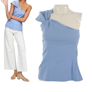 Zara Top Asymmetric One Shoulder Pastel Blue Linen Blend Knot Front BNWT size XS - Picture 1 of 18