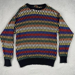Vintage Boston Traders Knit Sweater Men’s Large Colorful Geometric Abstract 90s - Picture 1 of 7