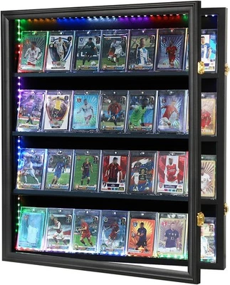 Graded Trading Card Display Case 24 LED Light Sport Baseball PSA Slabs Cabinet - Image 1 of 4