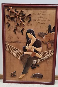 Handmade Intarsia Wood 3D Wall Art Mother's Love Child Nursing Unique Tropical - Picture 1 of 9