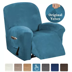 Velvet Stretch Recliner Chair Covers Slip Covers Feature Thick Velour Material - Picture 1 of 13