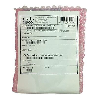 Cisco 32GB 1866 MHz 4RX4 PC3-14900R 1.5V Server RAM Memory UCS-ML-1X324RZ-A - Image 1 of 2