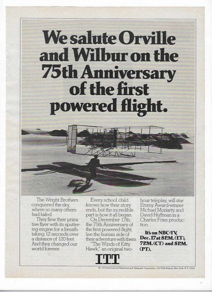 ITT International Telephone Telegraph Wright Brothers 75 aniversario 1978 anuncio  Foto 1 de 1