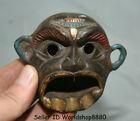 3" Rare Old Tibet Buddhism Temple Bronze Painting big mouth Monkey Head Statue