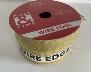 NEW Place & Time Wire Edge Metallic Gold Gift Craft Ribbon 2 1/2" x 8.33 yards - Picture 1 of 11