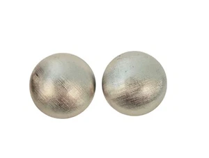 Trifari Vintage Silver Tone Clip Earrings Round Linen Textured Button Style J122 - Picture 1 of 7
