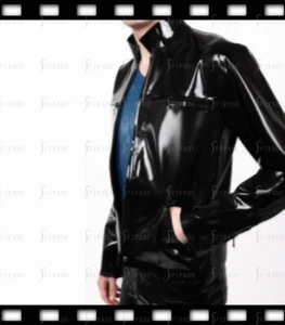 Abrigo de látex para hombre manga larga chaqueta clásica cremallera frontal personalizado 0,4 mm H17 - Imagen 1 de 4