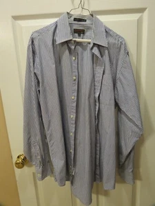 Tailors Row Men's White Blue Stripes L/S Casual Button-up Dress Shirt, Size: L  - Picture 1 of 6