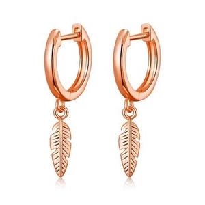 Rose Gold Plated Feather Charm Hoop Earrings - Picture 1 of 6