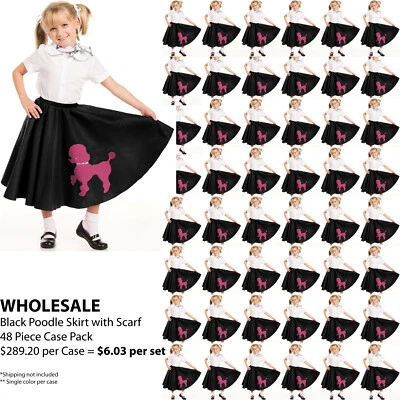 Falda de caniche negra para niñas jóvenes con bufanda ~ Paquete de estuche de 48 piezas al por mayor Foto 1 de 2