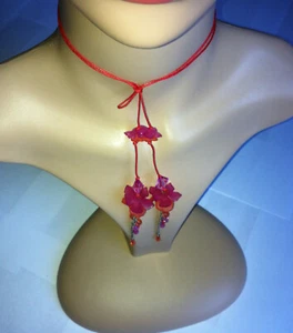 New Chunky Charm Ladies Cord Necklace With Pink Flower Pendent - Picture 1 of 3