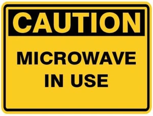 CAUTION - MICROWAVE IN USE - SELF ADHESIVE STICKER / DECAL / SIGN | HEALTH & SAF - Picture 1 of 7