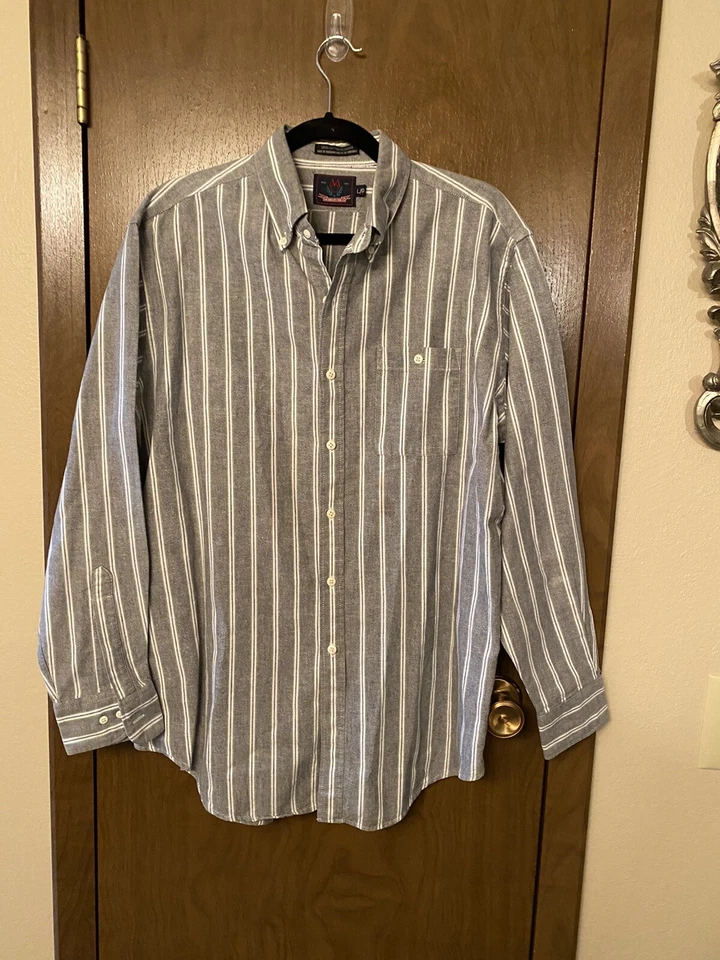 members only button down shirt in gray stripe size Large  - Image 1 of 4