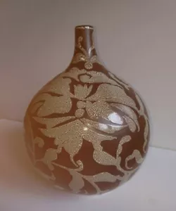 Studio Pottery Vase in Black ground and raised Black/White Design, 11", 1980's - Picture 1 of 6