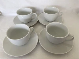 Williams-Sonoma 4 SETS WHITE BRASSERIE 10oz CUP & SAUCER NEW No Tag JAPAN - Picture 1 of 7