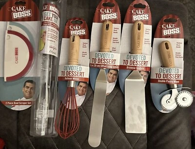 NEW - Set Of 6 Cake Boss Wooden & Stainless Steel Pastry Tools - See Description - Image 1 of 4