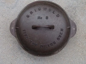 VINTAGE 1920 GRISWOLD GUSSEISEN DUTCH OVEN NO 8 1295 MIT TITE TOP DECKEL 25513 - Bild 1 von 6