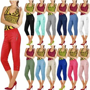 Ladies 3/4 Shorts Crops Womens Pedal Pushers Capri Pants Stretch Trousers NEW - Picture 1 of 25