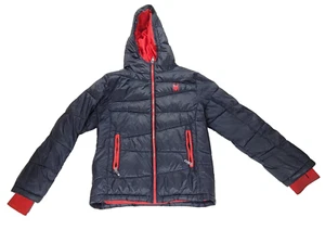 Spyder Ski Jacket Size M 10/12 Boys Kids Black Hooded Puffer Coat Snow Ski Cold - Picture 1 of 20