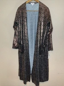 NEW Lularoe Sarah Long Cardigan Stretchy brown gold size L - Picture 1 of 7